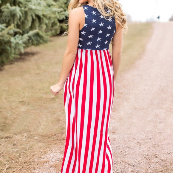 USA Stars Stripes American Flag Maxi Dress - Picture 6 of 8